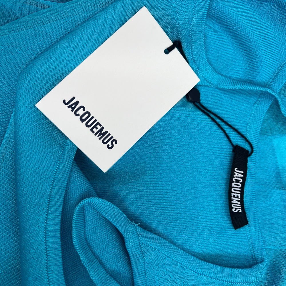 NWT Jacquemus La Robe Maille Roupao Sheer Mini Dress Knit Turquoise Blue Size 34 - Picture 14 of 16